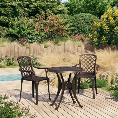 Produktbild von "Rabatt" 3-tlg. Bistro-Set - mit tishe & Stuhl - Aluminiumguss Bronzen - Lounge-Dining set CC2962
