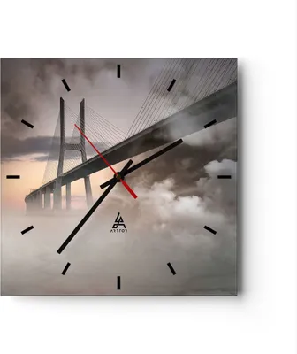 Produktbild von Wanduhr - Quadrat - Glasuhr - Brücke Nebel Wasser - 30x30cm - Schleichendes Uhrwerk - Lautlos - zum Aufhängen bereit - Dekoration Modern - Wanddekoration aus Glas - C3AC30x30-3525