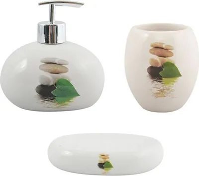 Produktbild von MSV Bad Accessoires Badezimmerzubehörset "Lingga" 3-teilig - Seifenspender, Seifenschale, Zahnputzbecher Weiß