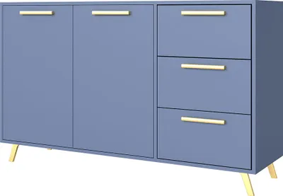 Produktbild von MIRJAN24 Kommode Tytus II, Highboard mit 3 Schubladen und 2 Türen, Wohnzimmer Sideboard, Kolektion (Blau / Blau + Gold)