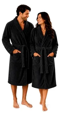 Produktbild von Bademantel Damen Herren Microfaser – Flauschiger Morgenmantel, Hausmantel & Saunamantel mit Schalkragen, Gürtel und Taschen – Anthrazit oder Hellgrau – S–XL