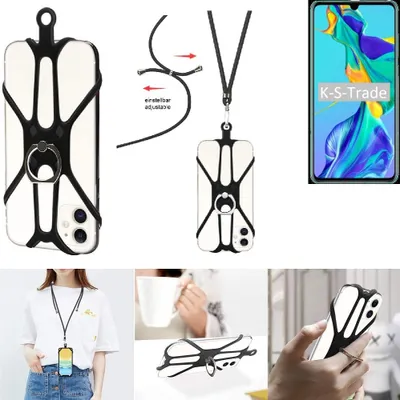 Produktbild von K-S-Trade 3in1 Handykette Handyband Handykordel Halsband Smartphone-Ring Handy-Ring kompatibel mit Huawei P30 Fingerhalterung Handyring Tischständer