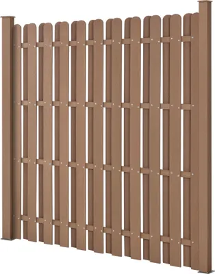 A brown WPC fence panel with vertical slats.
