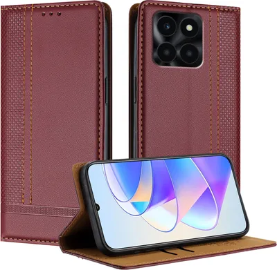 Produktbild von Handyhülle für Honor X6A Leder Flip Klappbare Schutzhülle mit Standfunktion Dunkelrot