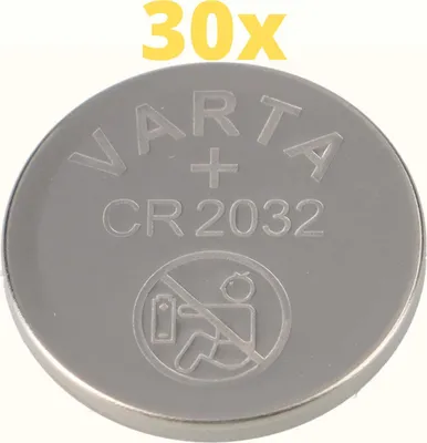 A close-up of a Varta CR2032 lithium coin cell battery.