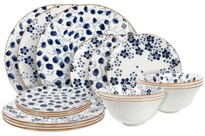 Produktbild von Cookinglife Geschirrset Fleuris 18-teilig / 6 Personen - 6 Speiseteller, 6 Frühstücksteller und 6 Schalen