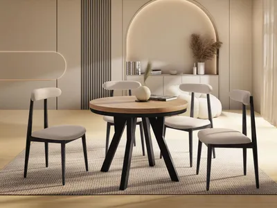 Produktbild von Runder Ausziehbarer Esstisch im Loft-Stil – Industrieller Tisch mit Schwarzen Holzbeinen – Platzsparender Esstisch für Wohnzimmer – Eiche Craft Braun – 100 bis 200 cm