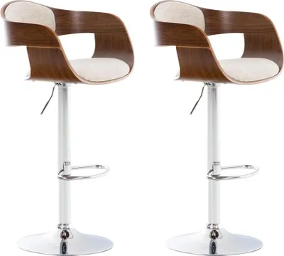 Produktbild von 2er Set Barhocker NADAN - Stoff Walnuss/creme 50x48x88 cm | Barstuhl Höhenverstellbar Mit Lehne Drehbar Tresenhocker Tresenstuhl Kneipenhocker