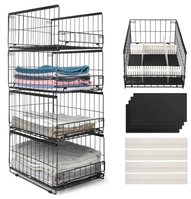 4 Stapelboxen aus Edelstahl, Kleiderschrank-Organizer, schwarz