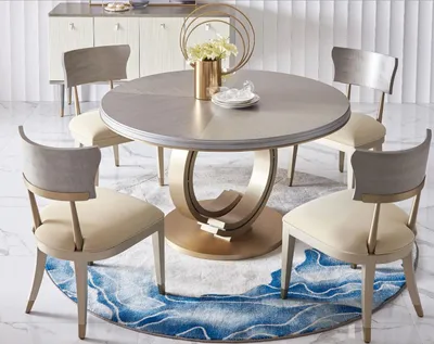 Produktbild von Design Rund Tisch 4x Stühle Ess Zimmer Sitz Runde Tische Garnitur Holz 5tlg. Set