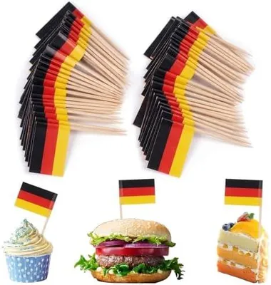 Produktbild von 300 Stück Zahnstocher-Fähnchen Deutschland - WM 2026 Fußball Deko Party-Picker Flaggen, Deutsche Käsepicker Holz für Fingerfood, Burger, Frikadellen, Muffin, Buffet & Party