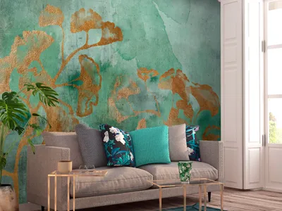 Produktbild von Vlies Fototapete Blumen 350x256 cm Tapeten Wandtapete XXL Golden Abstrakt Natur wie gemalt grün g-A-0352-a-a