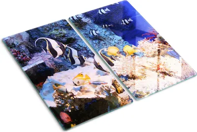 Produktbild von Tulup Glas-Herdabdeckplatte - 2x30x52cm - Glaskeramikkochfeld-Abdeckung Spritzschutz Zweiteilig Korallenriff
