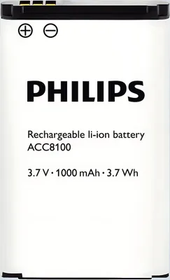 Produktbild von Philips ACC8100, Wiederaufladbarer Akku, Lithium-Ion (Li-Ion), 3,7 V, 1000 mAh, 3,7 Wh, Weiß