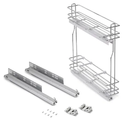 Produktbild von Emuca Flaschenhalter SupraMax, seitlich, ausziehbar, mit Schließautomatik, Modul 150mm, Stahl, Verchromt