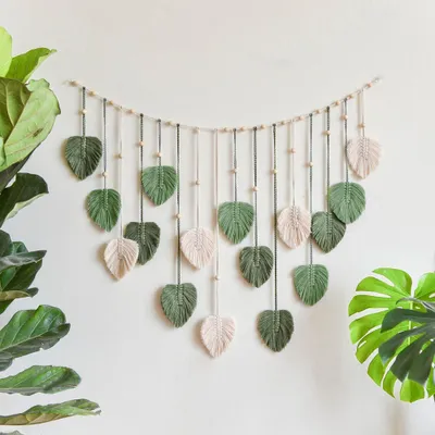 Produktbild von Makramee Wandbehang Boho Stil 120 Cm, Dekorative Wanddekoration Grün, Handgefertigte Raumwanddekoration Für Schlafzimmer
