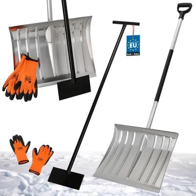 Zdjęcie produktu dla KOTARBAU® Zestaw łopata do śniegu z aluminiowym uchwytem 138 cm skrobaczka do lodu 119 x 20 cm + ciepłe rękawice łopata do śniegu odśnieżarka aluminiowa łopata do śniegu skrobaczka do zderzaków samochodowych z uchwytem łopata z uchwytem