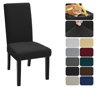 Produktbild von Stuhlhussen 6er Set Stretch für Esszimmerstühle Universell Waschbar Abnehmbar Schwarz