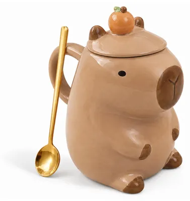 Capibara-Mok 450 ml braun mit Deckel & Löffel