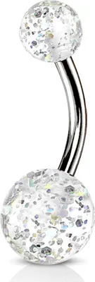 Produktbild von viva-adorno Bauchnabel Piercing Banane Barbell Chirurgenstahl Glitzer Kugeln Acryl Z317, klar