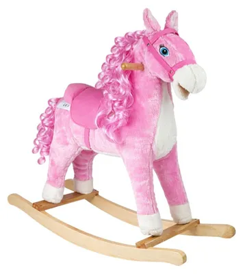 Image de Cheval à bascule rose muselière mobile sonore 74cm