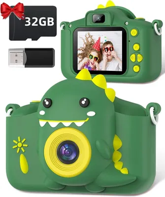 Produktbild von Kinderkamera, Gofunly Kinder Kamera 1080P 2,0-Zoll-Bildschirm Selfie Digitalkamera mit 32GB-Karte für 3-12 Jahre Jungen Mädchen Geburtstagsgeschenk Weihnachten Spielzeug Grün Dinosaurier