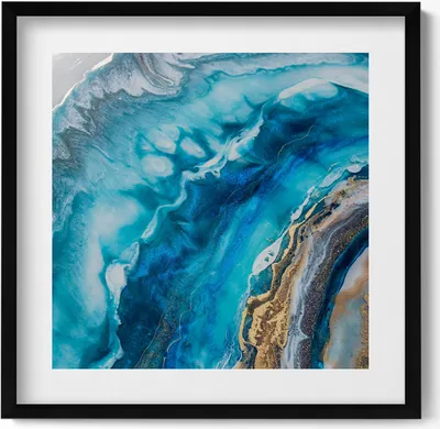 Produktbild von Abstraktion aus blauem Marmor– Wandbild mit Rahmen – Gerahmtes Bild  – Wanddekoration – 50x50 cm –  Schwarz Rahmen