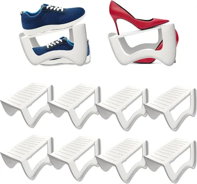 Produktbild von JOIEYOU 10 Stück Schuhstapler PP Anti-rutsch Schuhschlitz Schuhregale Platzsparend Schuh Organizer Schuhaufbewahrung Doppelschicht Schuhorganizer Schrank, Weiß