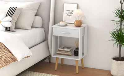 Produktbild von Nachttisch, O-förmiger Nachttisch, weiß, mit 2 Schubladen