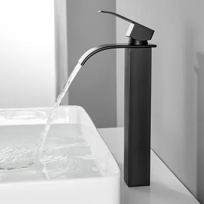 Produktbild von Wasserfall Waschtischarmatur Hoch, 304 Edelstahl Schwarz, Bleifrei Kalt Warm, Cecipa, Badarmatur Mischbatterie, Wasserhahn Bad, Wasserhahn Schwarz
