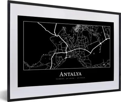 Produktbild von MuchoWow® Gerahmtes Poster Karte - Antalya - Stadtplan 60x40 cm - Poster mit Schwarzem Bilderrahmen Wandposter Rahmen Foto Bilder - Schlafzimmer - Plakat in Rahmen - Drucken