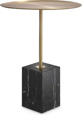 Produktbild von Casa Padrino Luxus Beistelltisch Messingfarben / Schwarz-Weiß Ø 45 x H. 62 cm - Runder Edelstahl Tisch mit Marmorsockel - Wohnzimmer Möbel - Hotel Möbel - Luxus Möbel