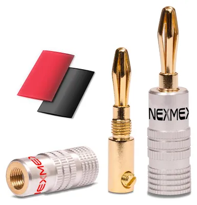 Produktbild von Bananenstecker mit Schrumpfschlauch vergoldet 2x Stecker NEXMEX Steckverbinder