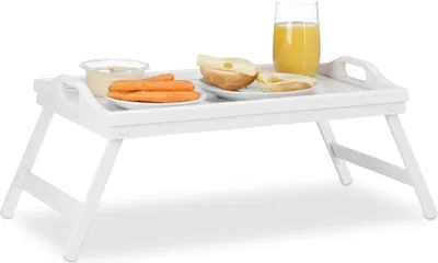 Produktbild von Bambus Betttablett weiß, klappbar, erhöhter Rand, leicht zu reinigen, für Frühstück im Bett
