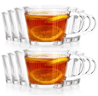 Produktbild von Vilde | Kaffeegläser 12er Set - 370 ml - mit Henkel - Geriffeltes Glas - Spülmaschinenfest