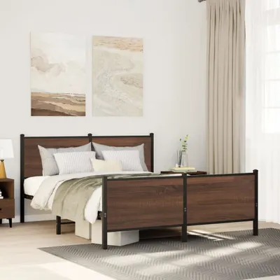 Zdjęcie produktu dla Maison Exclusive – metalowe łóżko bez materaca, brązowe, imitacja dębu, 160 x 200 cm