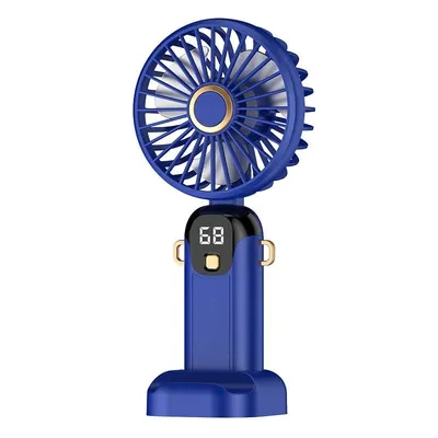 Produktbild von Mini Handventilator USB-C, 5 Geschwindigkeitsstufen, Digitalanzeige, wiederaufladbar, tragbar & Tischventilator – Blau
