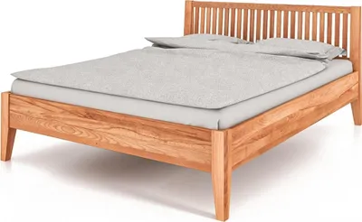 Produktbild von Bett Sydo 1 aus Kernbuche massiv 200x200 cm mit Holzkopfteil und Holzbeinen