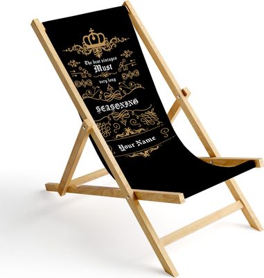Personalisierbarer Holz Liegestuhl Klappbar Klappliegestuhl Sonnenliege Strandstuhl Wechselbezug Motiv Vintage [119]