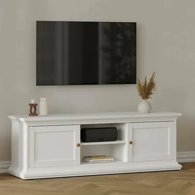 Image de Ziba - Meuble TV 149x42x51h cm Blanc, une étagère