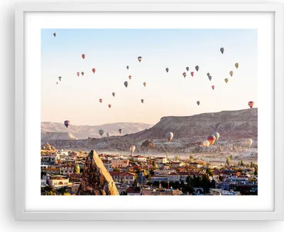 Produktbild von Gerahmtes Poster - Weißer Rahmen - Berge Ballon Flug - 50x40 cm - Wand Bild - Wanddeko - Wandbilder - Kunstposter - Wandposter - Bilderrahmen - Bilder - Kunstdruck - Wandbild - P2WAA50x40-3997