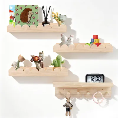 Image de Omgoods - Ensemble de 4 étagères murales pour enfants, avec crochets pour les jouets et les livres