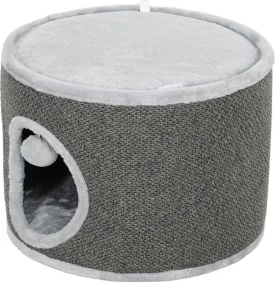 Produktbild von Katzenhöhle,2Etagen,Katzenhaus,Plüsch,Kissen,Sisal-Kratzbrett,Φ40x30Hcm,Dunkelgrau
