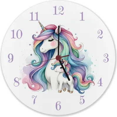 Produktbild von Einhorn-Mama mit Kind Wanduhr aus Alu
