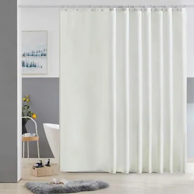 Image de Rideau de douche extra long, rideau de salle de bain résistant à la moisissure pour douche et baignoire, rideau en tissu, antibactérien, imperméable, beige, extra large 275 x 180 cm avec 18 anneaux.