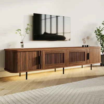 Produktbild von MODFU TV-Schrank mit APP-LED-Beleuchtung,Lowboard mit 2 Schubladen, Schiebetüren und Kabeldurchführung,Fernsehschrank für Wohnzimmer,180x40x44.5cm,Walnuss