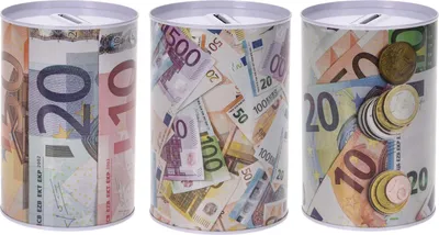 Produktbild von 3er Set Spardose im Euro-Design Ø 9,5cm Metall Blech Dose Sparbüchse Gelddose Metallspardosen Geldspardose