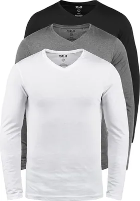Produktbild von SOLID SDBasil Herren Longsleeve Langarmshirt Basic Shirt im 2er Pack oder 3 er Pack mit V- Ausschnitt 3er Pack Baumwollmischung Slim fit
