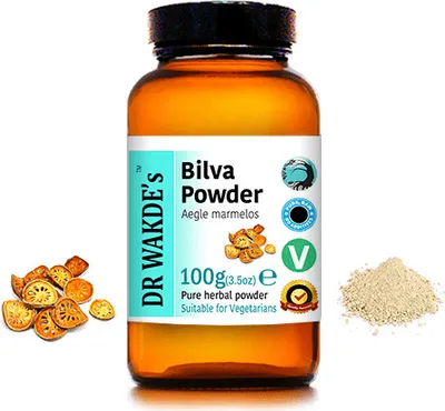 Produktbild von DR WAKDE'S Bilva Fruchtpulver (Bael Frucht | Aegle Mermelos) - 100 g (3,5 Unzen) | Rein, Raw & Getrocknetes Pulver | Ayurveda-Kräuter | Vegan | Nichts