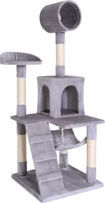 Produktbild von lionto Kratzbaum, stilvoller 133 cm Katzenbaum mit Plüschbezug, robusten Sisalstämmen & vielseitigen Liegeflächen, hellgrau